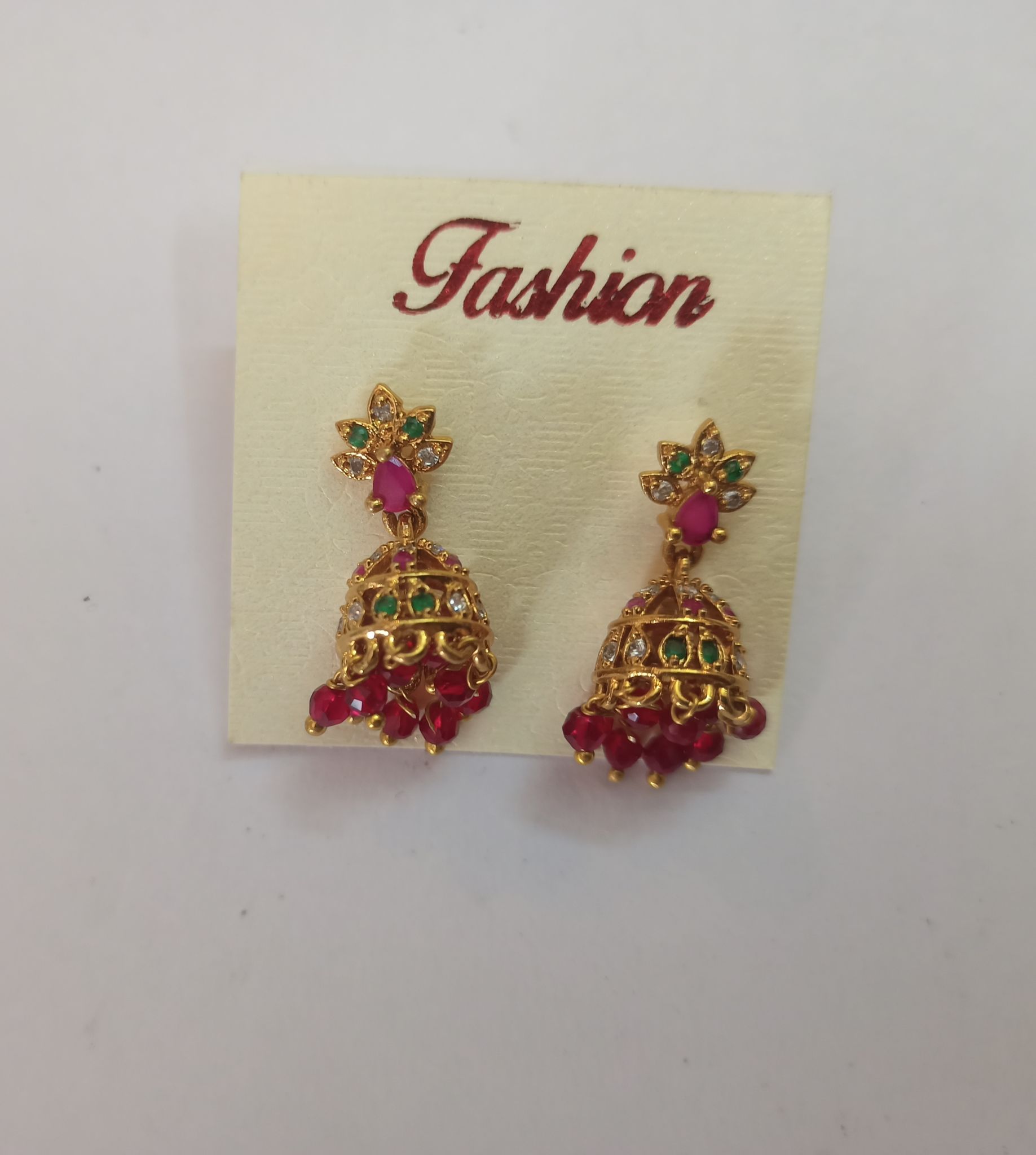 14k Gold Plated Ruby and Kundan Indian Jhumka Earrings
