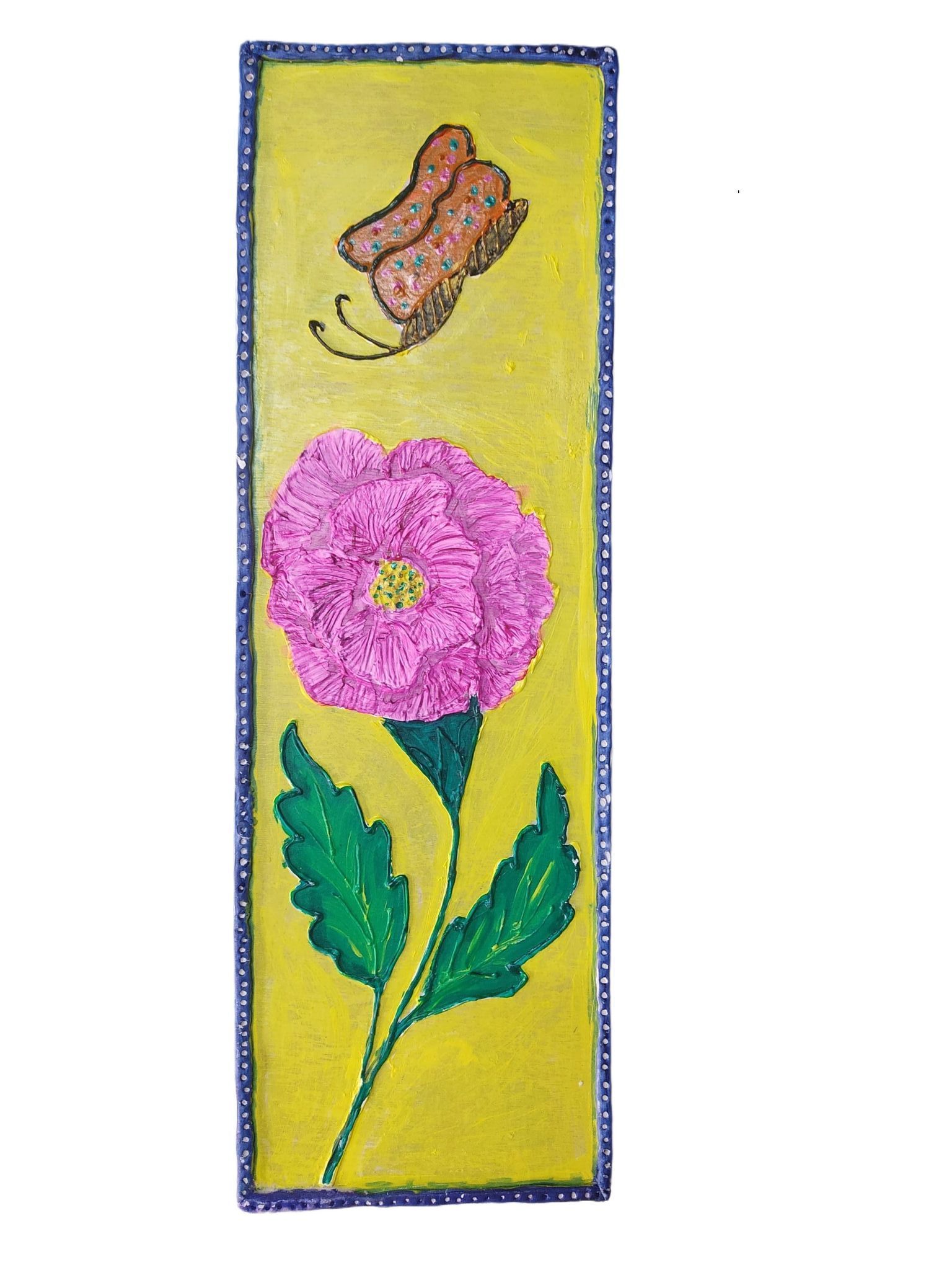 Hand-painted  with a floral design featuring a pink flower and a butterfly.