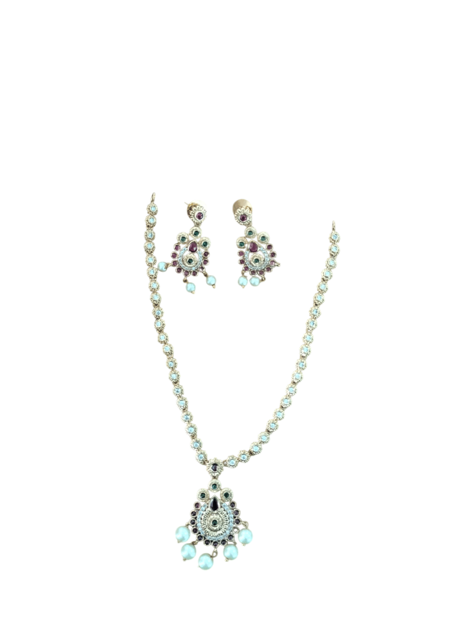 Pearl and Stone Necklace Set with Earrings in Gold