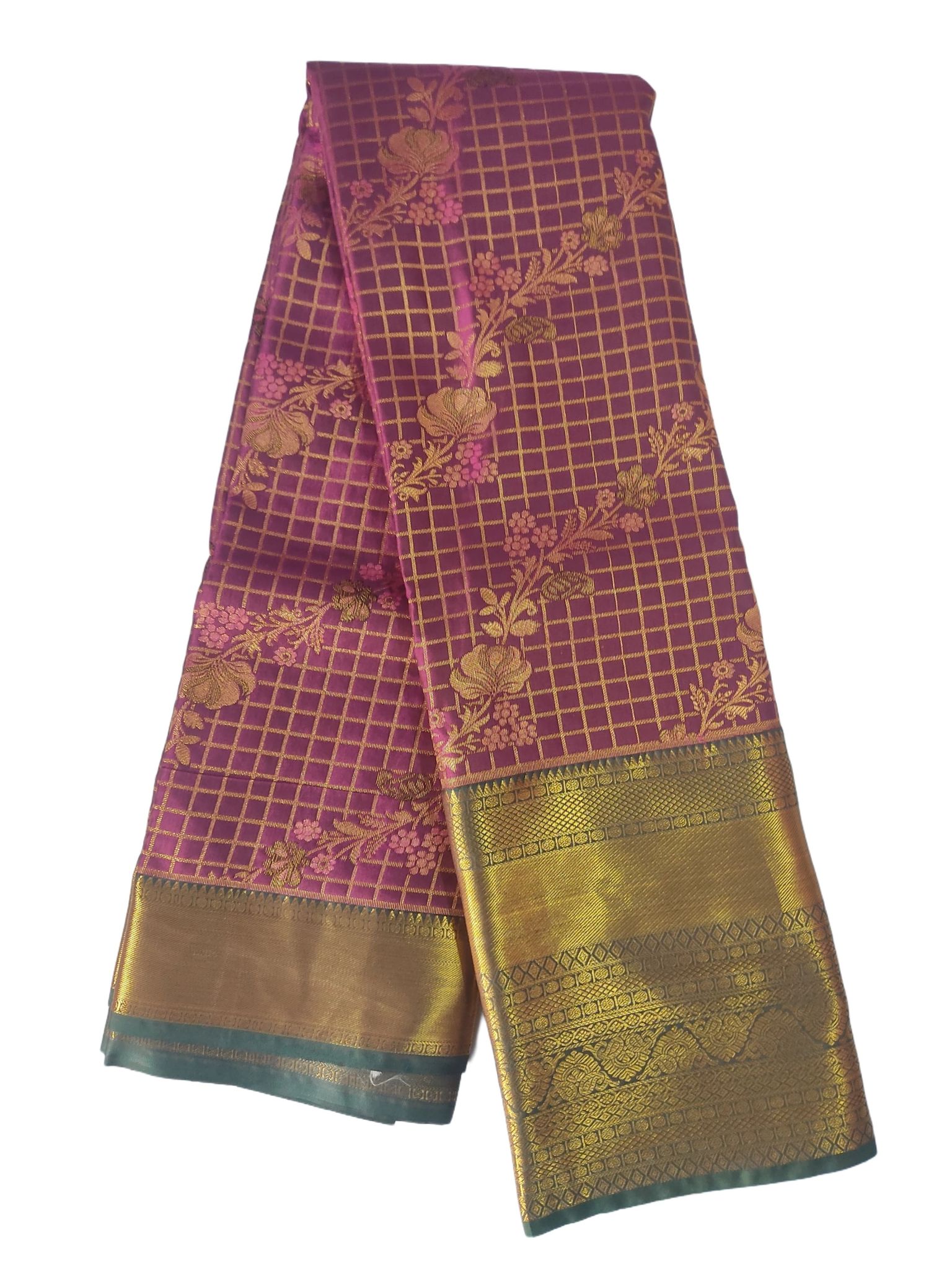maroon and gold silk saree with floral design Description.This beautiful maroon and gold silk saree is perfect for any special occasion. The intricate floral design adds a touch of elegance, while the gold border adds a touch of luxury.