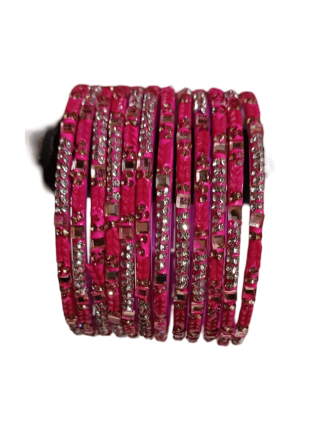 Pink and White Rhinestone Bangle Set