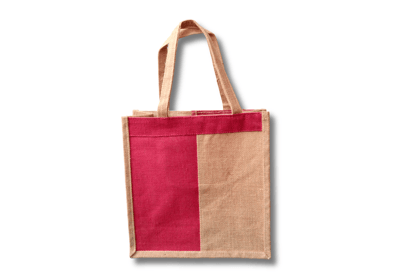 Jute Tote Bag with Red Trim This eco-friendly jute tote bag