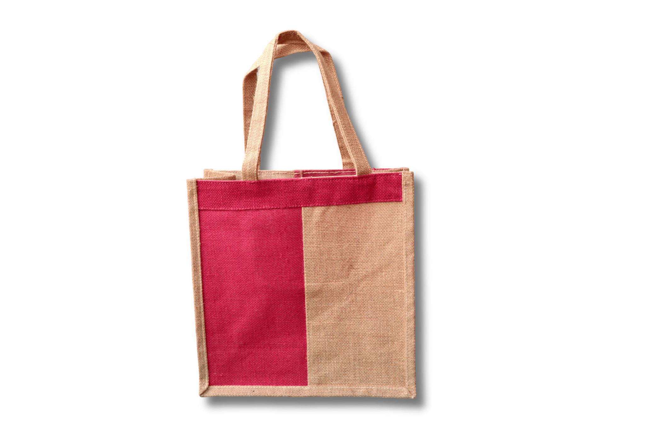 Jute Tote Bag with Red Trim This eco-friendly jute tote bag