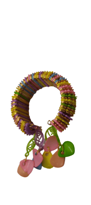 Colorful Beaded Bangle Bracelet with Heart Charms