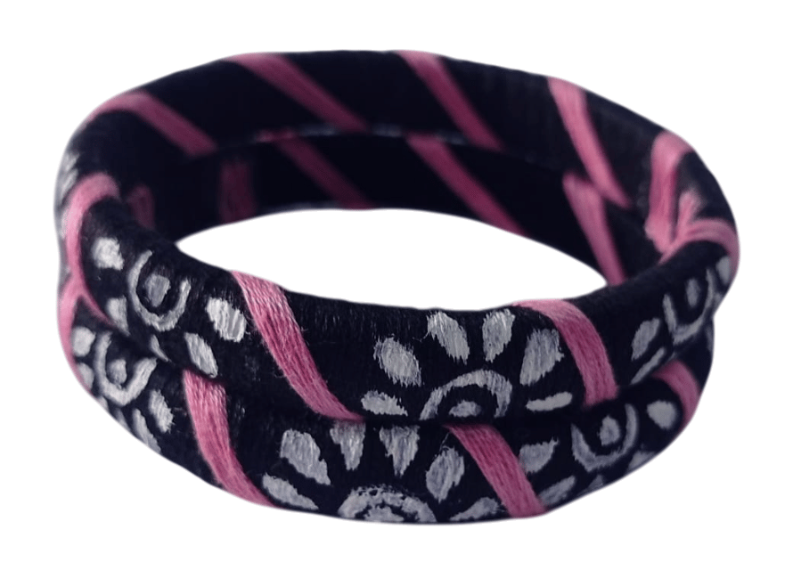oxidized silver and pink lac bangle