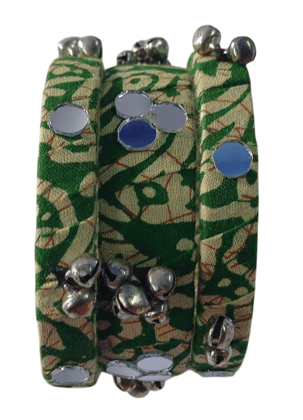 oxidized silver and green lac bangles