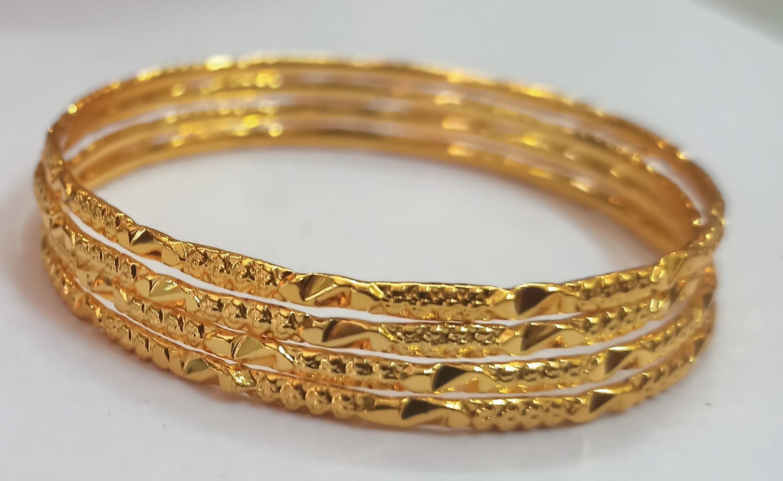 22K Yellow Gold Textured Bangle Set of 4