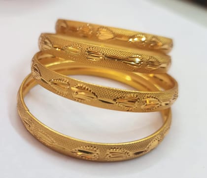 Gold Bangles | 22K Yellow Gold | Set of 4 | Textured Finish | Indian Jewelry