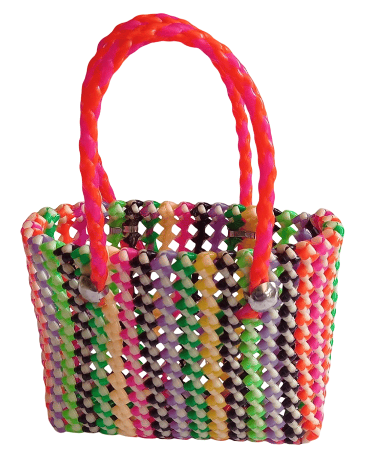 Small Colorful Plastic Handbag with Beaded Handles