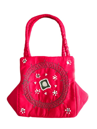 Red Hand Embroidered Mirror Work Ethnic Potli Bag Red Hand Embroidered Mirror Work Ethnic Potli Bag