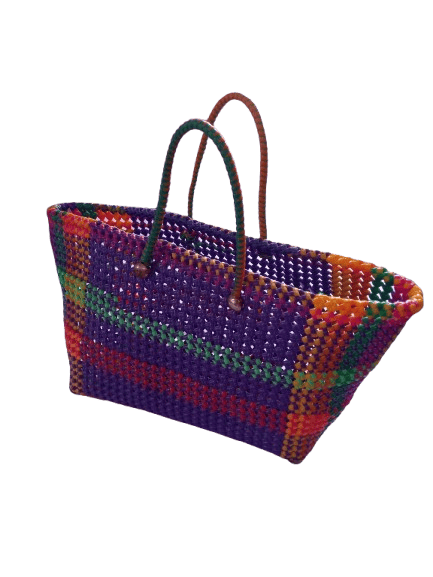 Colorful Handwoven Mexican Style Market Tote Bag with Reinforced Handles
