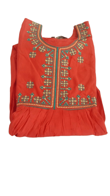 Red Embroidered A-Line Kurta with Mirror Work