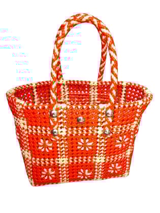 Handwoven Plastic Grocery Bag with Reinforced Handles