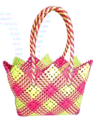 Handmade Colorful Plastic Woven Tote Bag with Handles