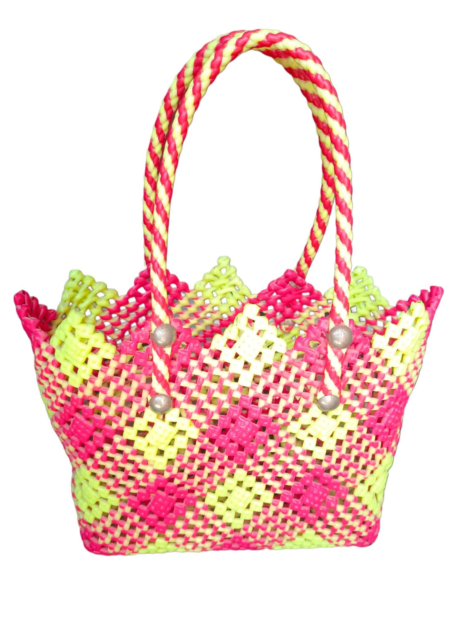 Handmade Colorful Plastic Woven Tote Bag with Handles