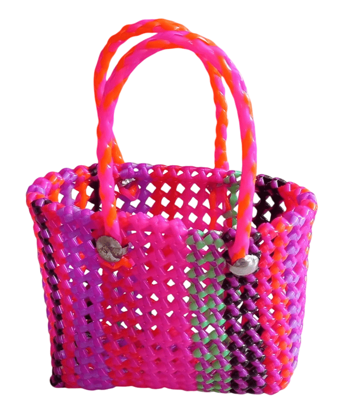Small Handwoven Market Tote Bag with Colorful Diamond Pattern