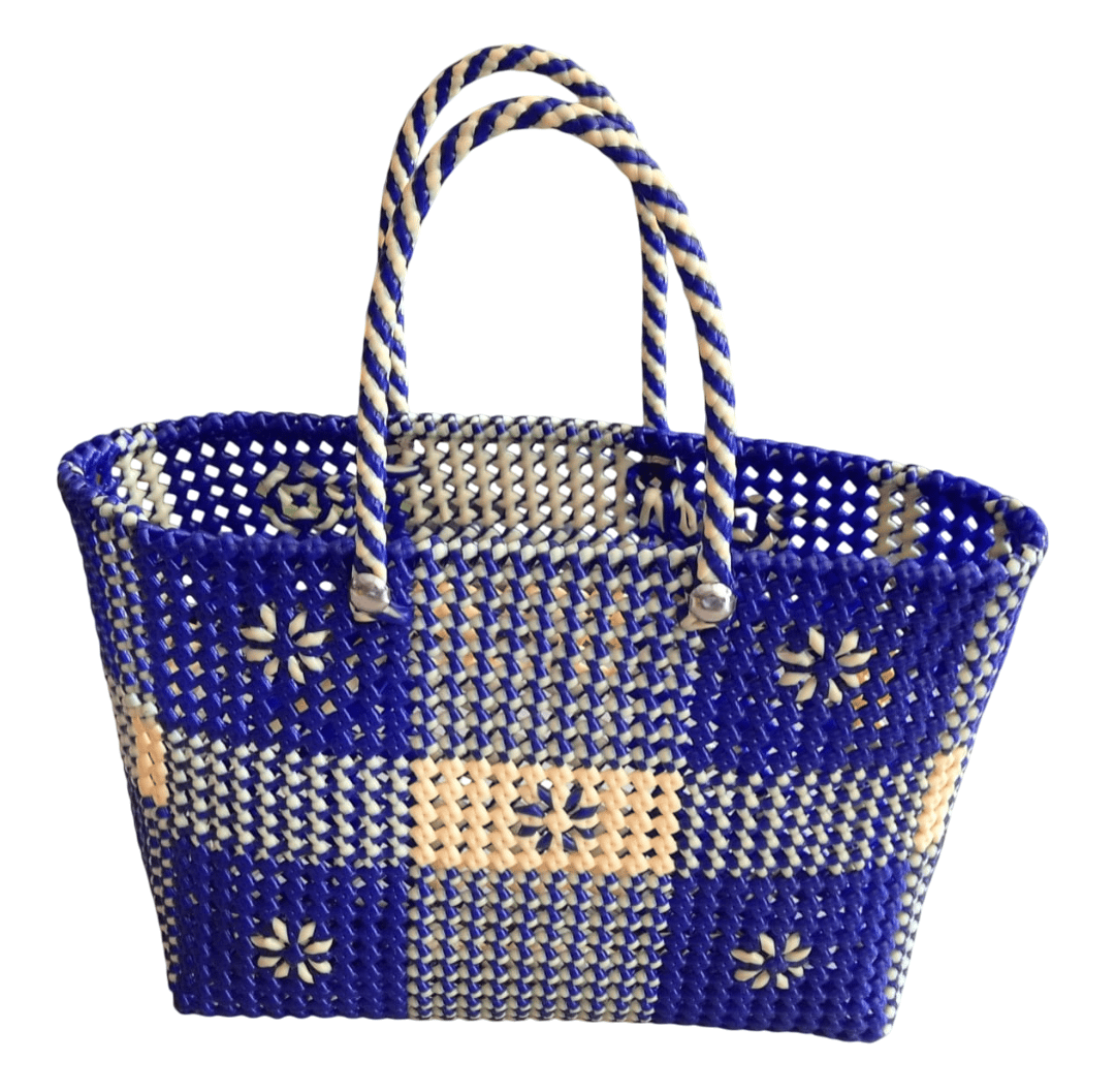 Handwoven Blue and White Market Tote Bag