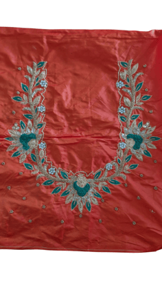 Orange Silk Saree Blouse with Floral Embroidery and Zari Border Orange Silk Saree Blouse with Floral Embroidery and Zari Border