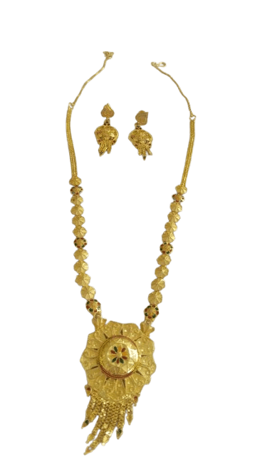 One Gram Gold Long Necklace Set with Earrings for Women