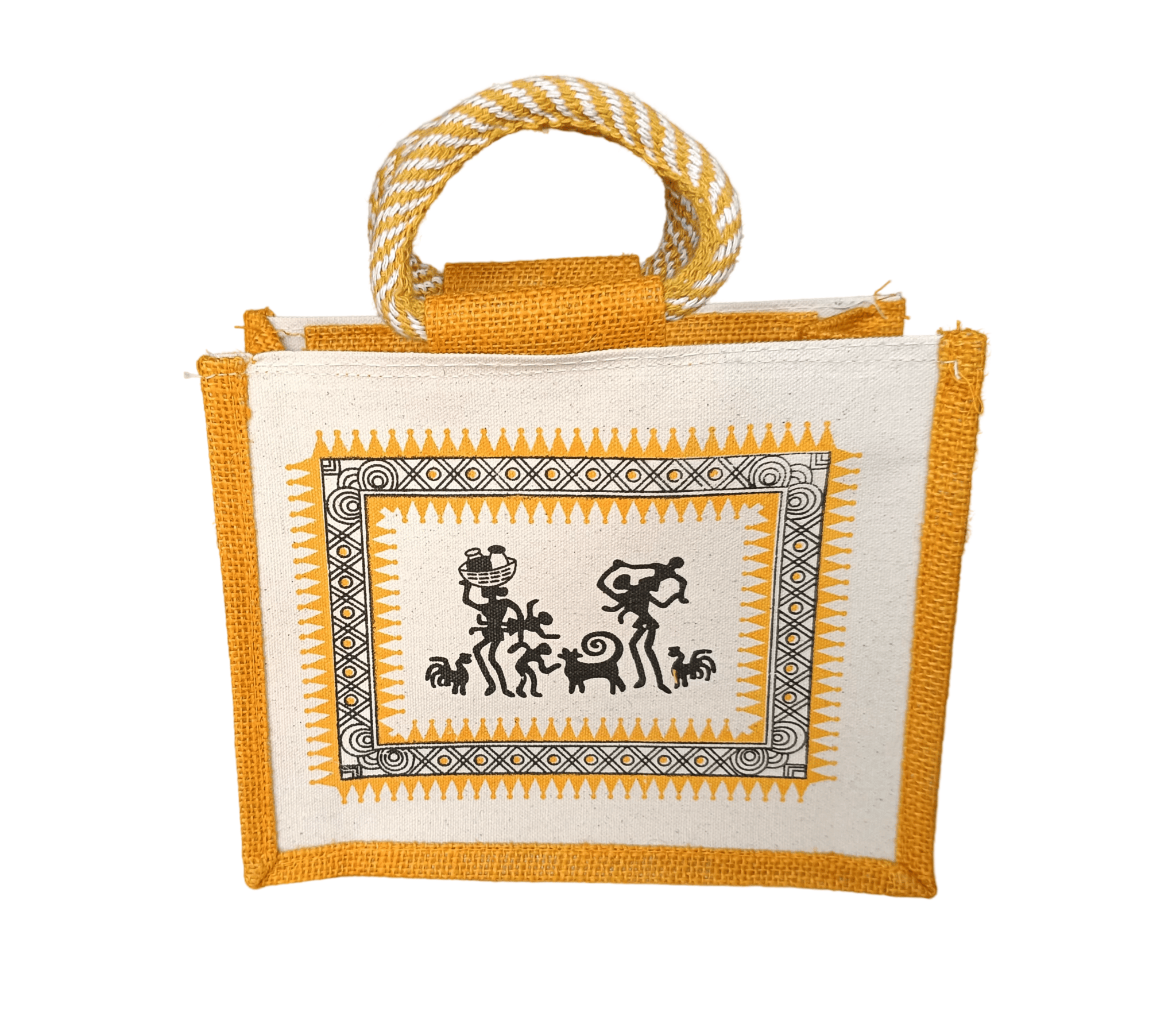 Handmade Jute Bag with Warli Painting - Eco-Friendly and Reusable Bag (Small)
