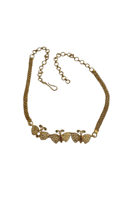 Butterfly Gold Plated Traditional Indian Necklace Set with Ruby and Pearl