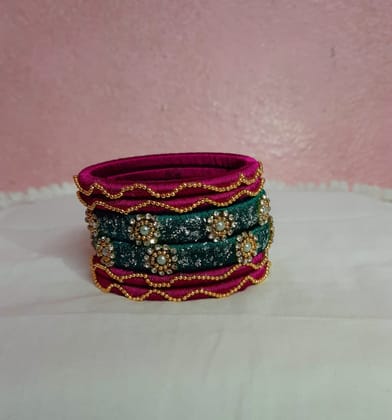 Set of 4 Silk Thread Bangles with Stone and Pearl Set of 4 Silk Thread Bangles with Stone and Pearl