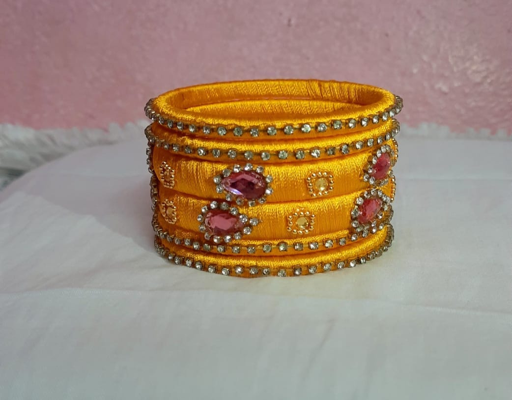 Yellow Silk Thread Bangle Set