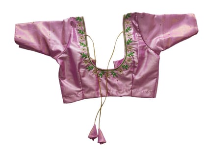 Readymade Saree Blouse for Women, Pink Color, Floral Embroidery, Short Sleeves, Round Neck Readymade Saree Blouse for Women, Pink Color, Floral Embroidery, Short Sleeves, Round Neck