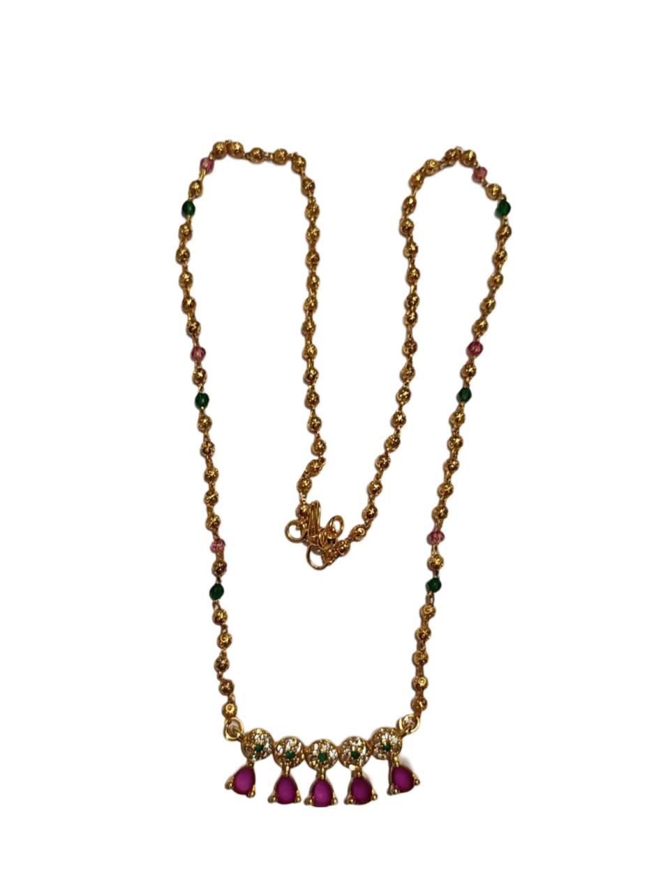 Delicate Gold Plated Traditional Indian Necklace with Pink Stones