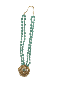 oxidized gold pendant set with green beads mala oxidized gold pendant set with green beads mala