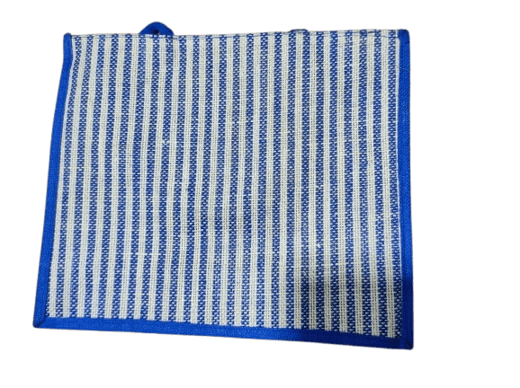 Blue and White Striped Tote Bag with Inner Zippered Pocket