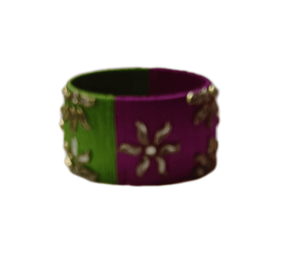 Green and Pink Silk Thread Bangle with Kundan Stones