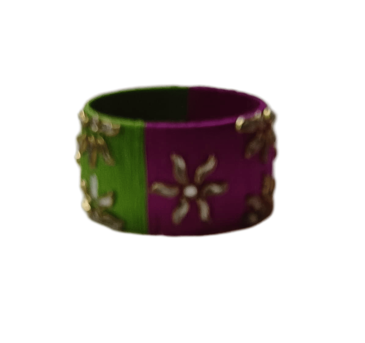 Green and Pink Silk Thread Bangle with Kundan Stones
