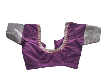 Purple Silk Saree Blouse with Silver Embroidery and Beadwork