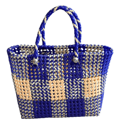 Blue and Cream Handwoven Market Tote Bag