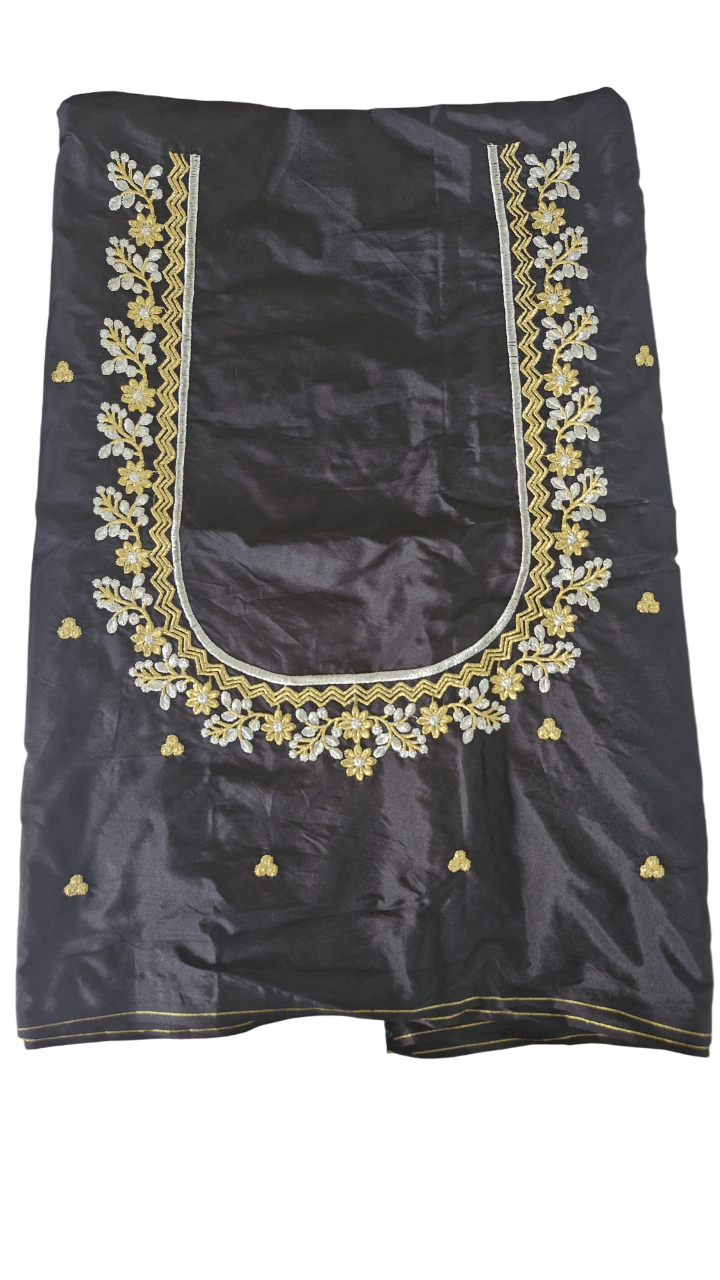 Black Silk Saree Blouse With Silver and Gold Embroidery