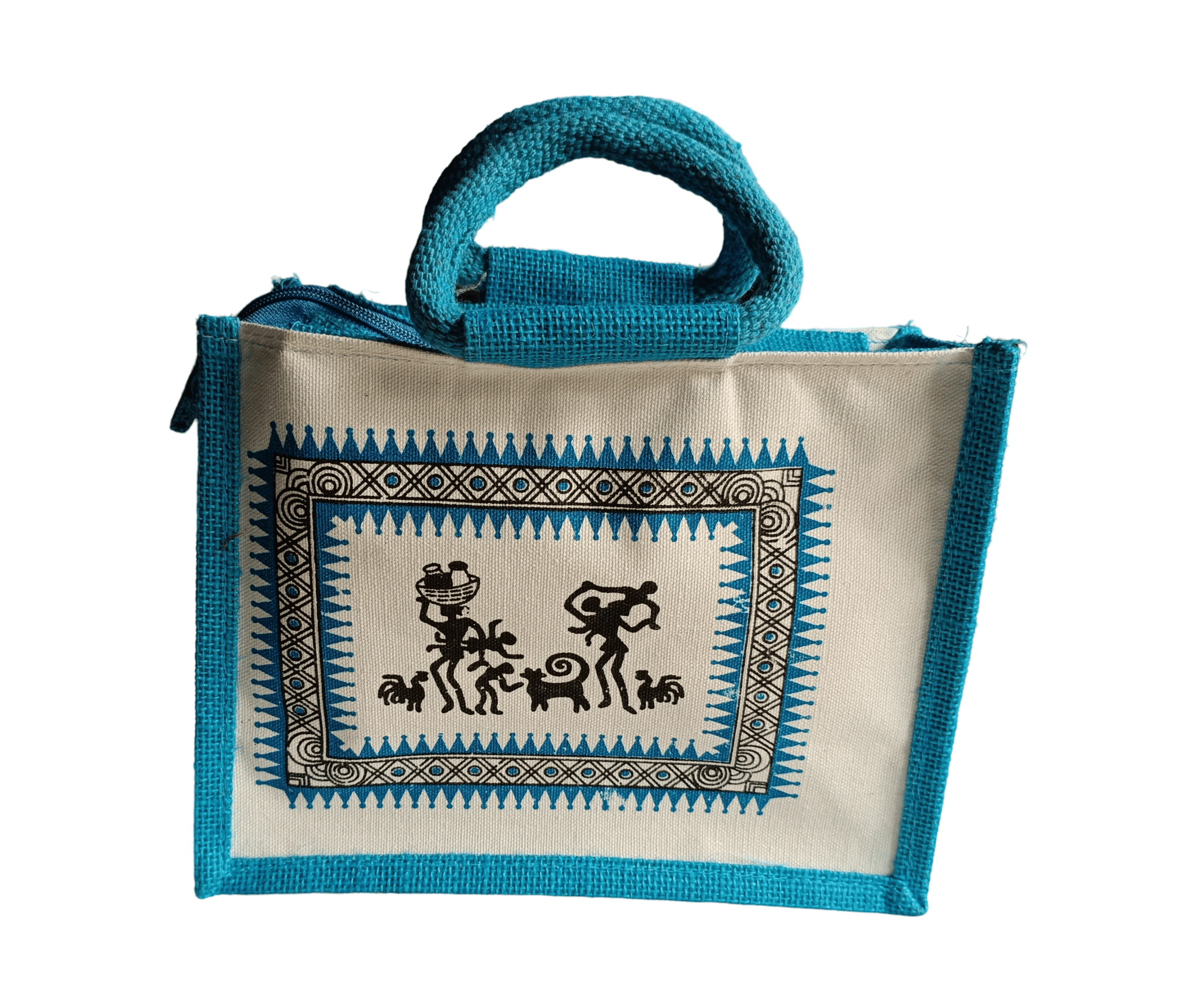 Handcrafted Jute Tote Bag with Warli Painting - Eco-Friendly and Reusable