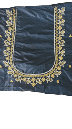 Embroidered Blouse Piece, Zari and Stone Work, Navy Blue Color Embroidered Blouse Piece, Zari and Stone Work, Navy Blue Color