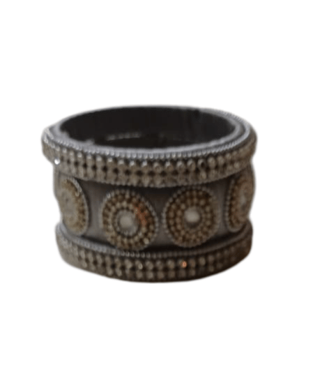 oxidized silver kada bangle with white stone