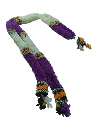 Artificial Marigold Fluffy Flowers Garland | White and Purple Fluffy Flowers Garland | Indian Wedding Garland | Fluffy Garland for Decoration Artificial Marigold Fluffy Flowers Garland | White and Purple Fluffy Flowers Garland | Indian Wedding Garland | Fluffy Garland for Decoration