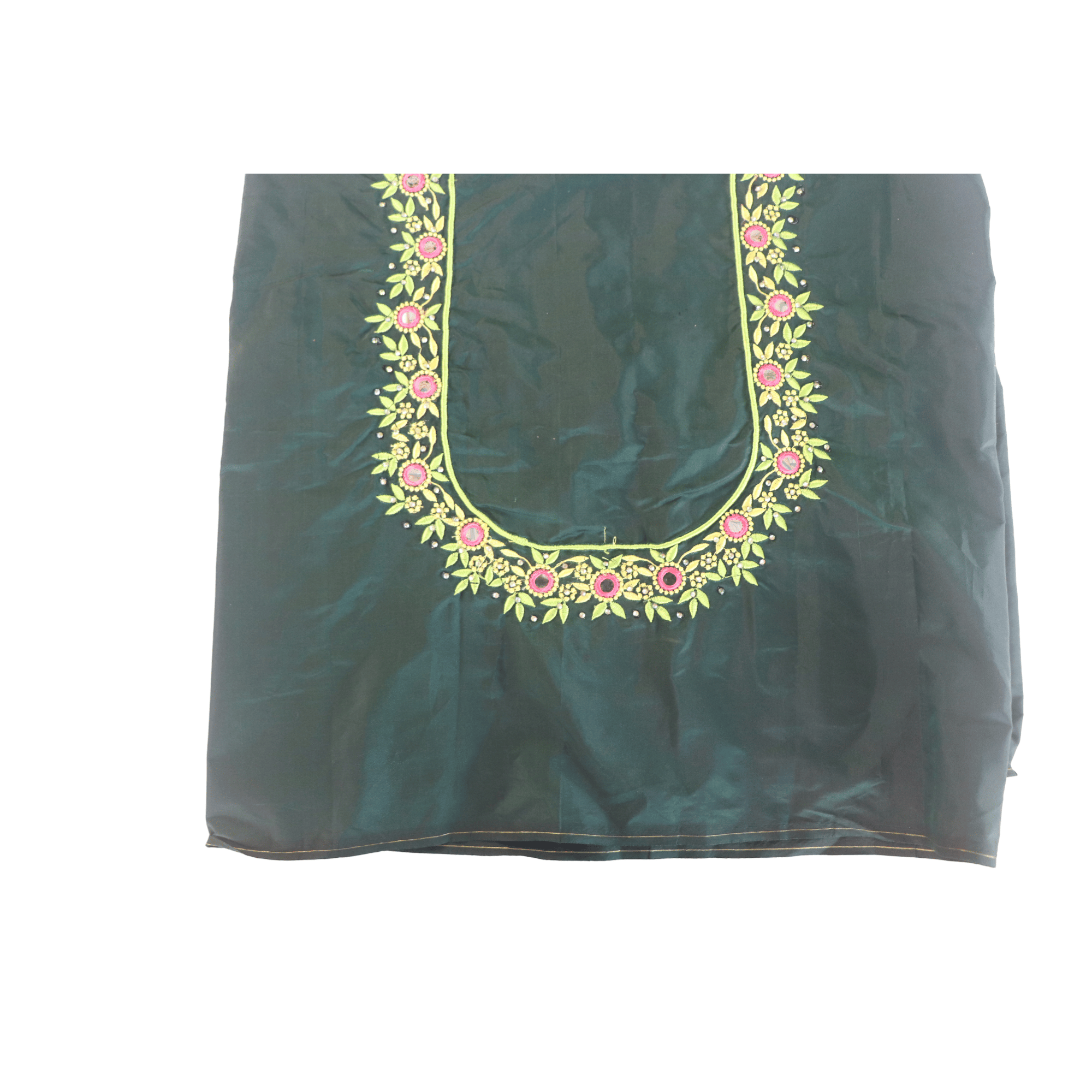 Green blouse with floral embroidery and mirror work