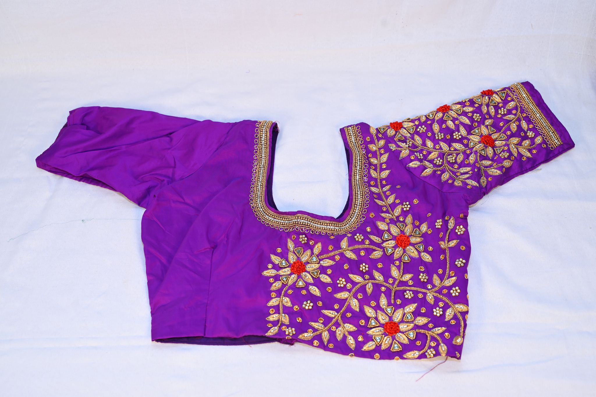 Purple Hand Embroidered Blouse With Zari And Stone Work