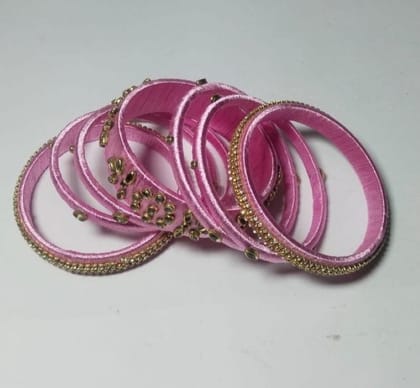Pink Silk Thread Bangle Set with Stone Work for Women and Girls Pink Silk Thread Bangle Set with Stone Work for Women and Girls