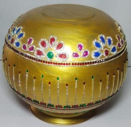 Gold-Plated Brass Kalash with Intricate Stone Work Gold-Plated Brass Kalash with Intricate Stone Work