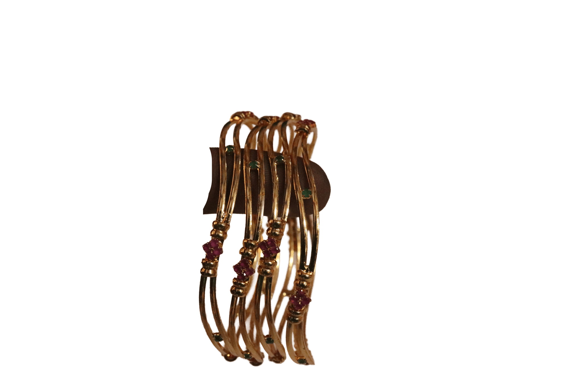 Gold Plated Bangle Set with Ruby and Emerald Stones