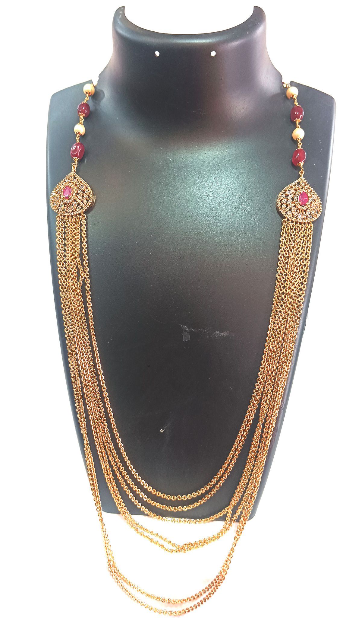 Gold Plated Traditional Indian Necklace Set with Ruby Stones for Women