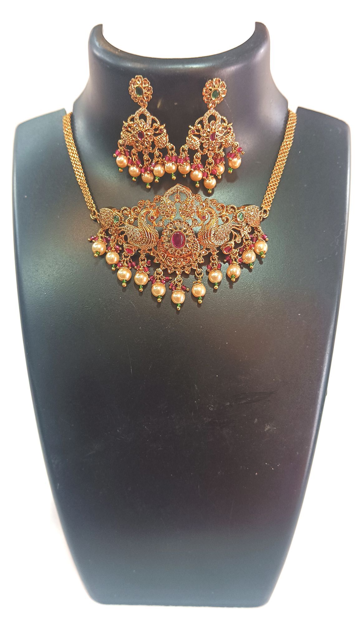 Gold Plated Traditional Indian Necklace Set with Earrings for Women