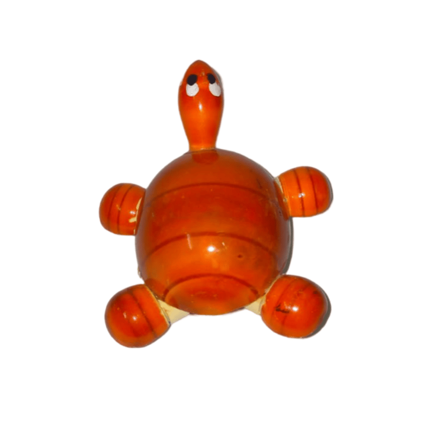 Small Wooden Turtle Figurine Hand Carved Painted Orange Spring Toy (Small)