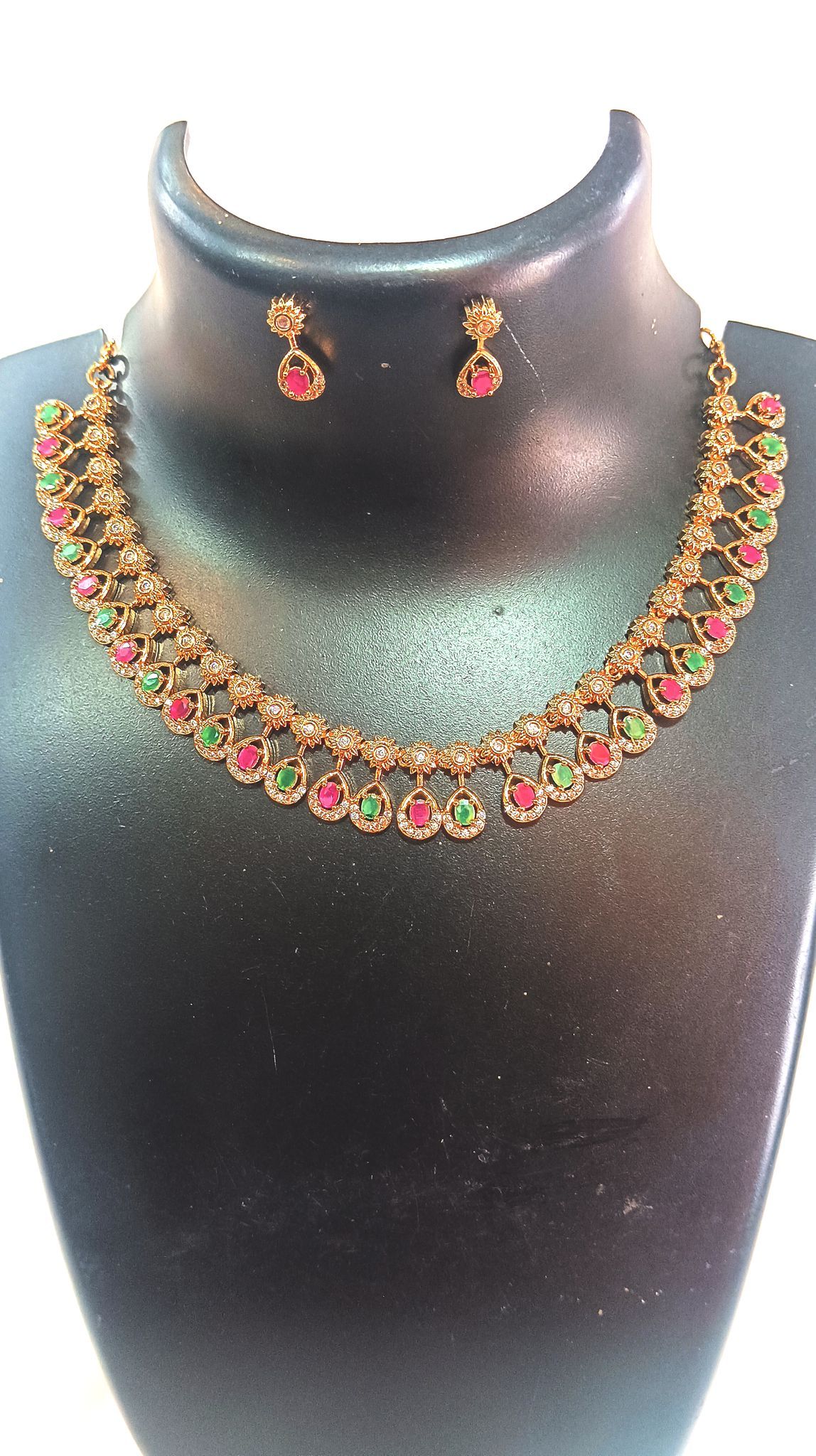 Buy Kundan Gold Plated Green & Pink Stone Necklace Set With Earrings For Women Online