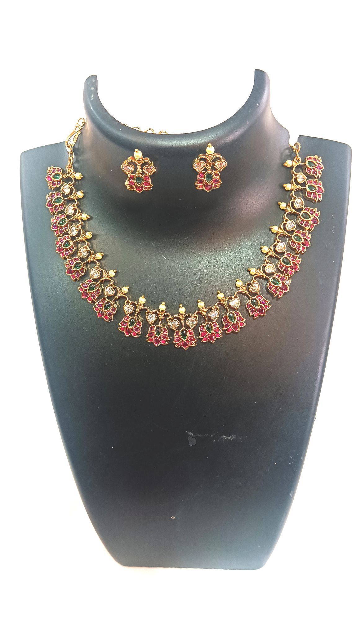 Buy Traditional Gold Plated Ruby and Green Stone Necklace Set